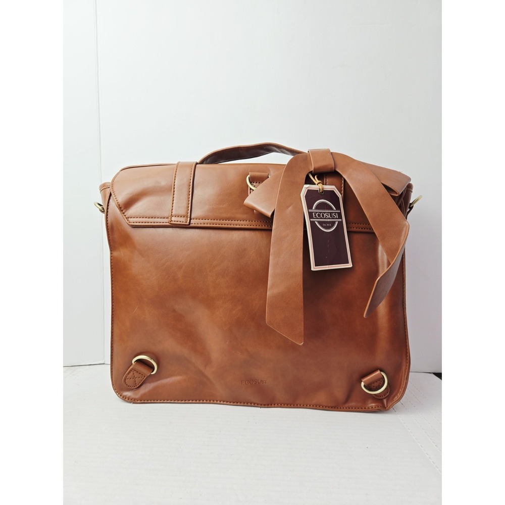 Ecosusi Brown Tan Cognac Leather Crossbody‎ Satchel Purse Messenger Bag w/ tag